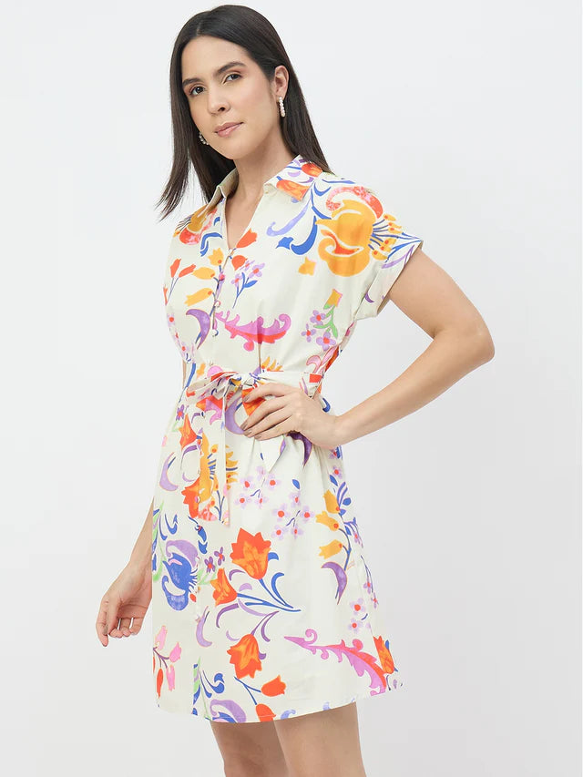 MADAME Off-White Pure Cotton Dress