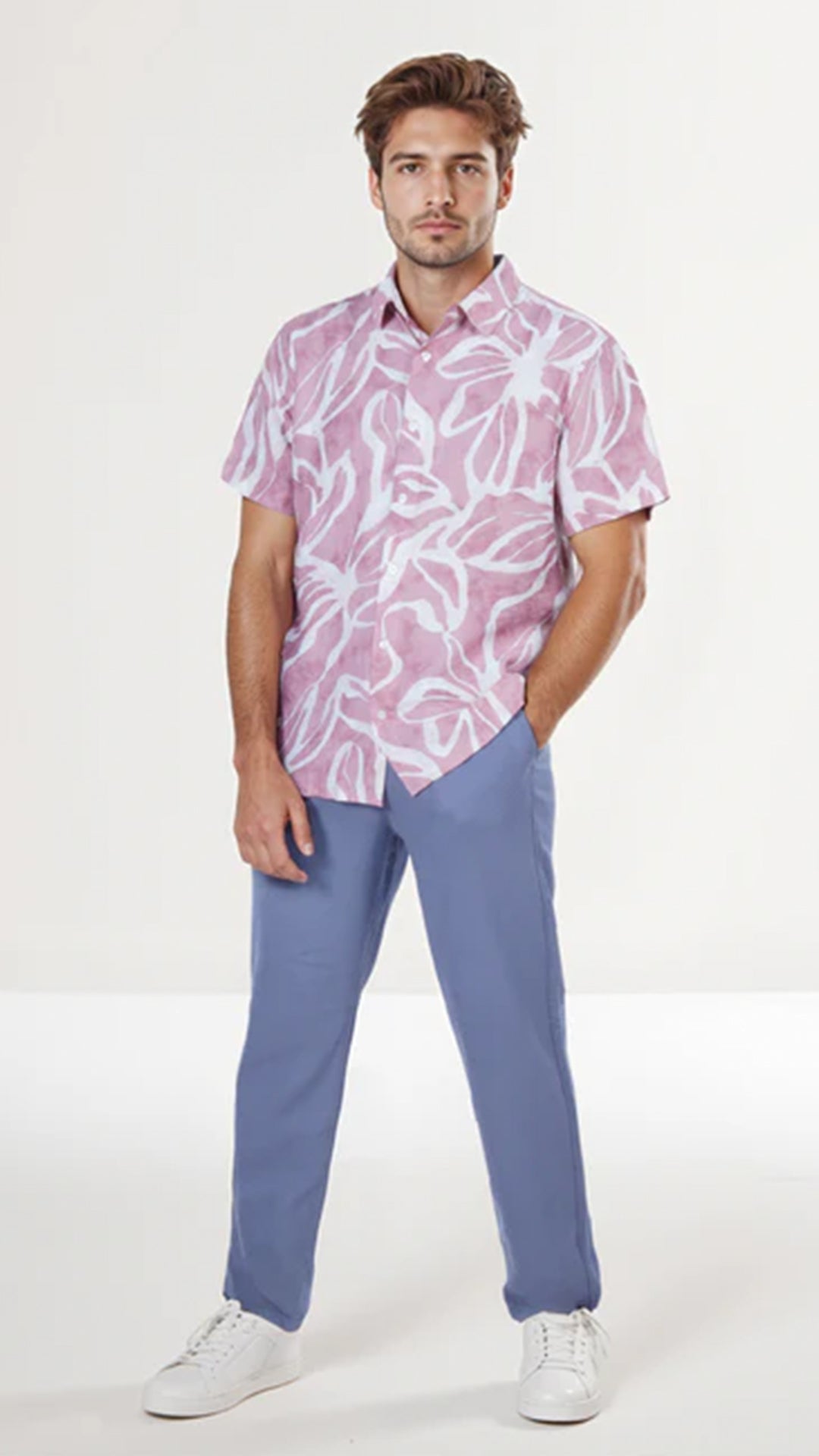 Celio Men Pink Printed Regular Fit Viscose Shirt