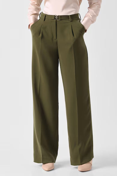 VAN HEUSEN Women Olive Solid Formal Trousers