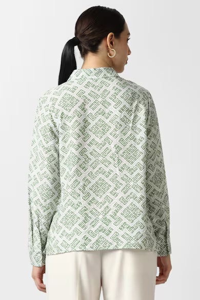 VAN HEUSEN Women Green Print Long Sleeves Formal Shirt Top