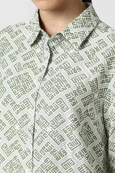 VAN HEUSEN Women Green Print Long Sleeves Formal Shirt Top