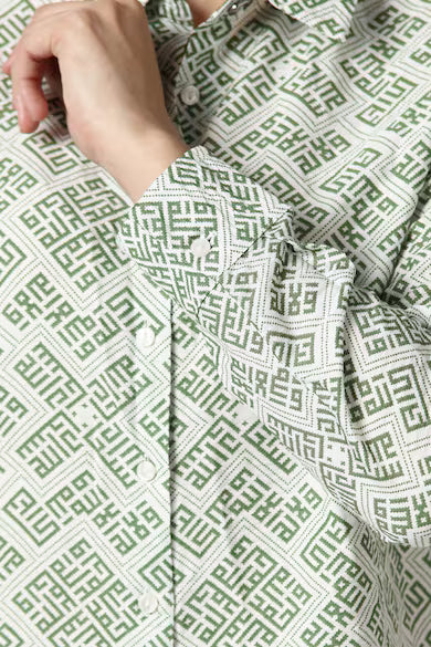 VAN HEUSEN Women Green Print Long Sleeves Formal Shirt Top