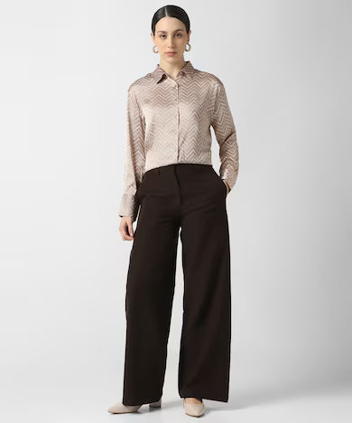 VAN HEUSEN Women Beige Check Long Sleeves Formal Shirt Top