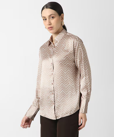VAN HEUSEN Women Beige Check Long Sleeves Formal Shirt Top