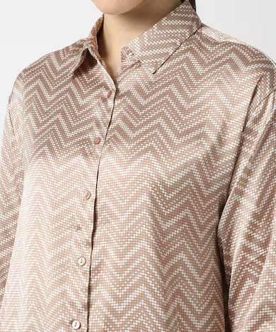 VAN HEUSEN Women Beige Check Long Sleeves Formal Shirt Top