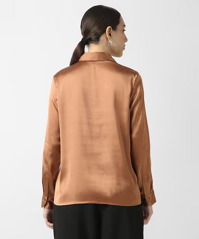 VAN HEUSEN Women Brown Solid Long Sleeves Formal Shirt Top
