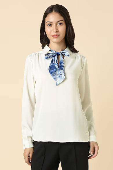 ALLEN SOLLY Women White Solid Formal Top