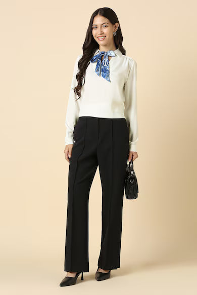 ALLEN SOLLY Women White Solid Formal Top