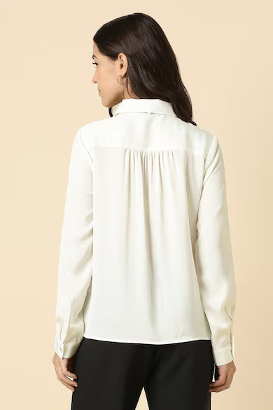 ALLEN SOLLY Women White Solid Formal Top