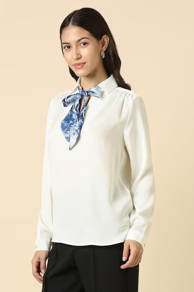 ALLEN SOLLY Women White Solid Formal Top