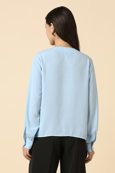 ALLEN SOLLY Women Light Blue Solid Formal Top