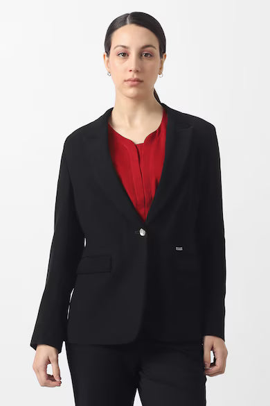 VAN HEUSEN Women Black Solid Blazer