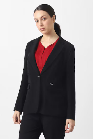 VAN HEUSEN Women Black Solid Blazer