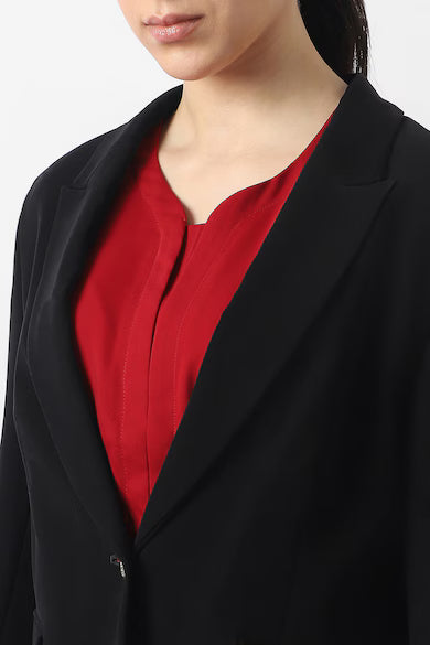 VAN HEUSEN Women Black Solid Blazer
