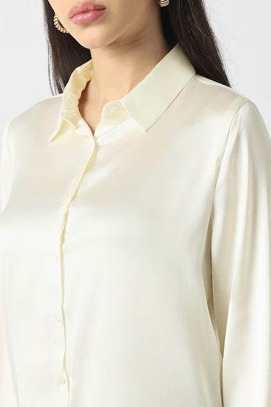 VAN HEUSEN Women Beige Solid Long Sleeves Formal Shirt Top