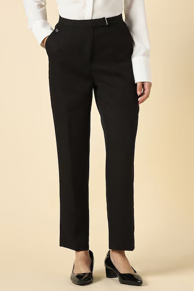 ALLEN SOLLY Women Black Solid Formal Trousers