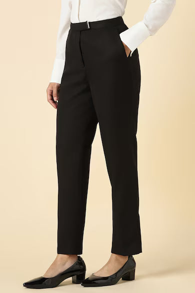 ALLEN SOLLY Women Black Solid Formal Trousers