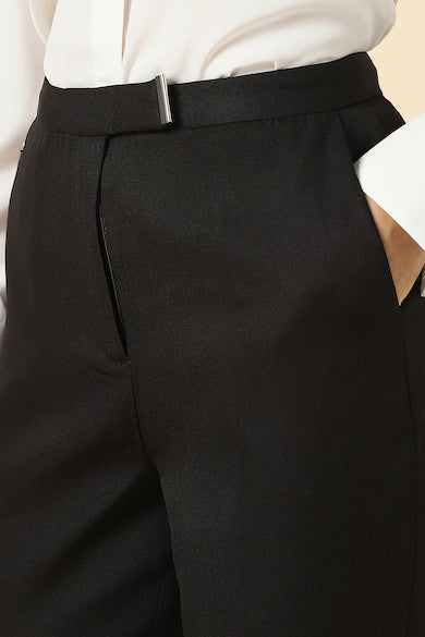 ALLEN SOLLY Women Black Solid Formal Trousers