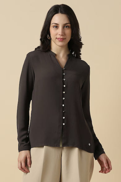 ALLEN SOLLY Women Brown Solid Formal Top