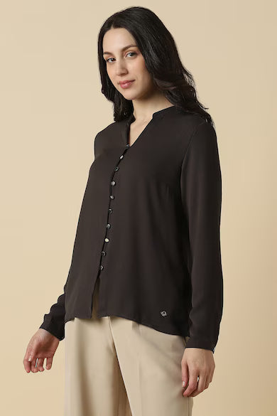 ALLEN SOLLY Women Brown Solid Formal Top