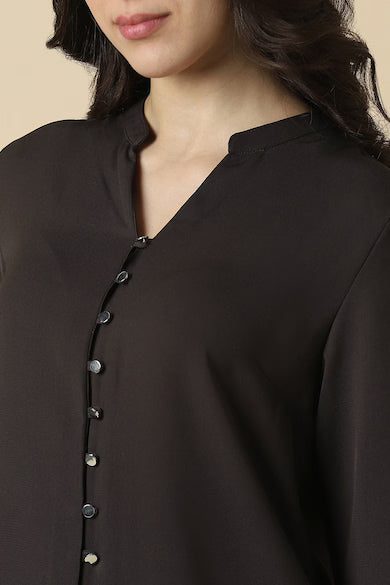ALLEN SOLLY Women Brown Solid Formal Top