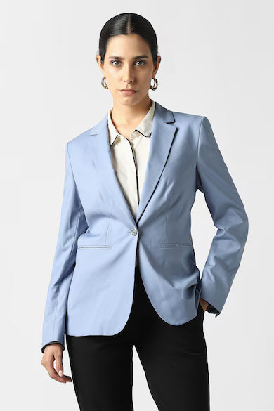 VAN HEUSEN Women Light Blue Solid Blazer Coat