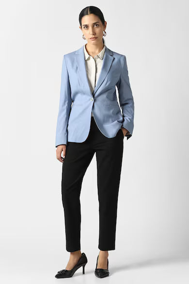 VAN HEUSEN Women Light Blue Solid Blazer Coat