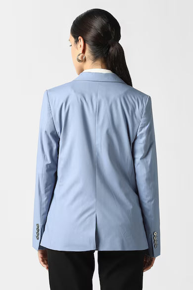 VAN HEUSEN Women Light Blue Solid Blazer Coat