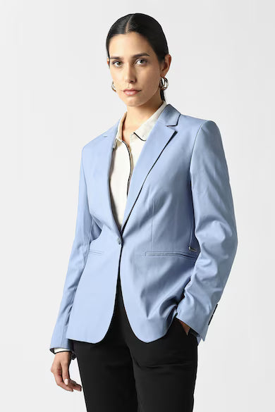 VAN HEUSEN Women Light Blue Solid Blazer Coat