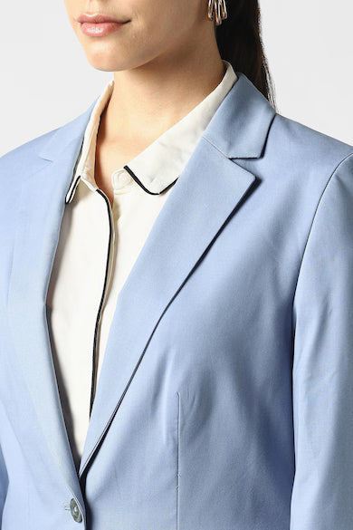 VAN HEUSEN Women Light Blue Solid Blazer Coat