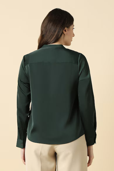 ALLEN SOLLY Women Green Solid Long Sleeves Shirt