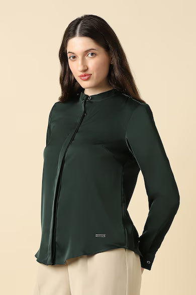 ALLEN SOLLY Women Green Solid Long Sleeves Shirt