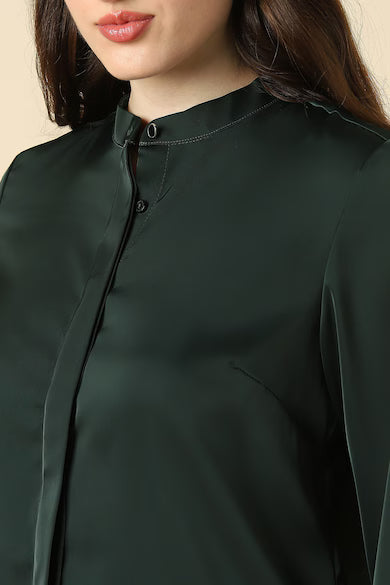 ALLEN SOLLY Women Green Solid Long Sleeves Shirt