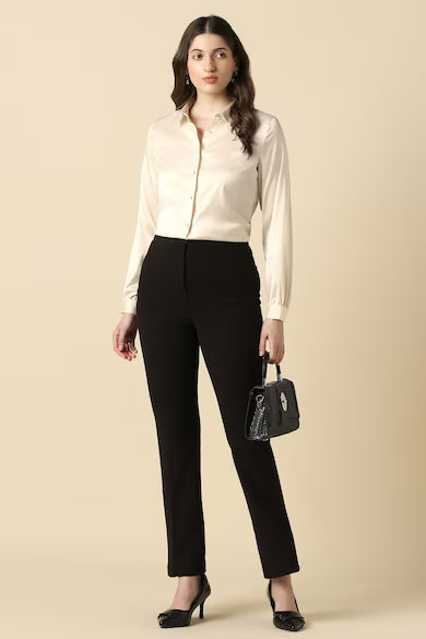 ALLEN SOLLY Women Beige Solid Long Sleeves Shirt