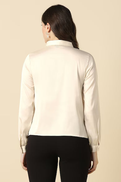 ALLEN SOLLY Women Beige Solid Long Sleeves Shirt