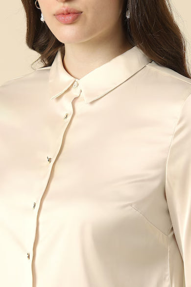 ALLEN SOLLY Women Beige Solid Long Sleeves Shirt