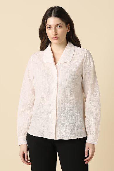 ALLEN SOLLY Women Peach Textured Long Sleeves Shirt