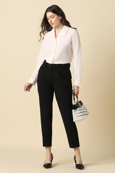 ALLEN SOLLY Women Peach Textured Long Sleeves Shirt