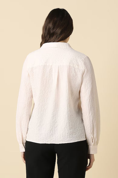 ALLEN SOLLY Women Peach Textured Long Sleeves Shirt