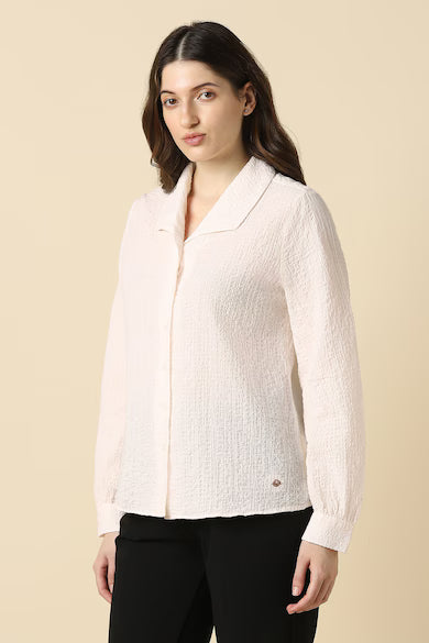 ALLEN SOLLY Women Peach Textured Long Sleeves Shirt