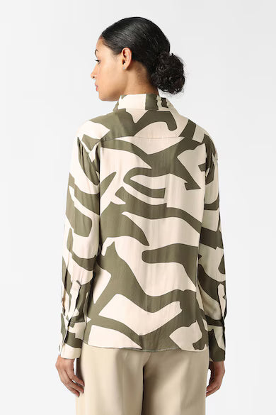 VAN HEUSEN Women Beige Print Long Sleeves Formal Shirt Top