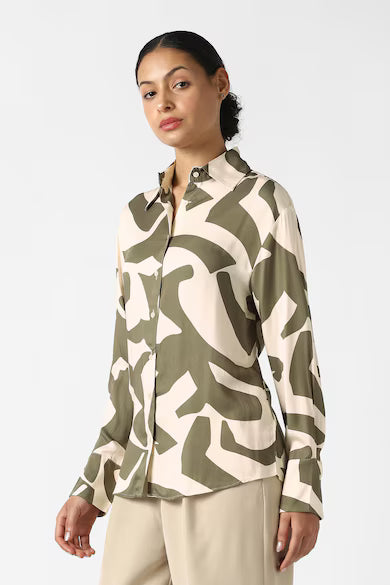 VAN HEUSEN Women Beige Print Long Sleeves Formal Shirt Top