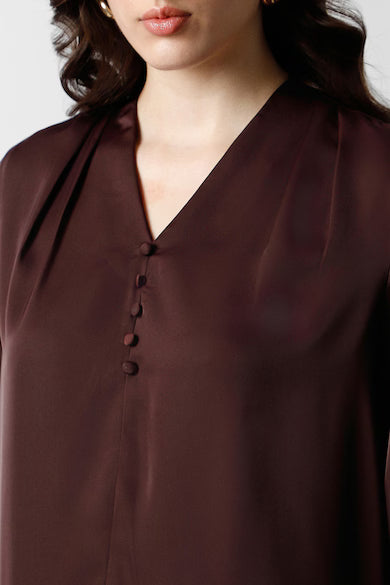 VAN HEUSEN Women Brown Solid Formal V Neck Top