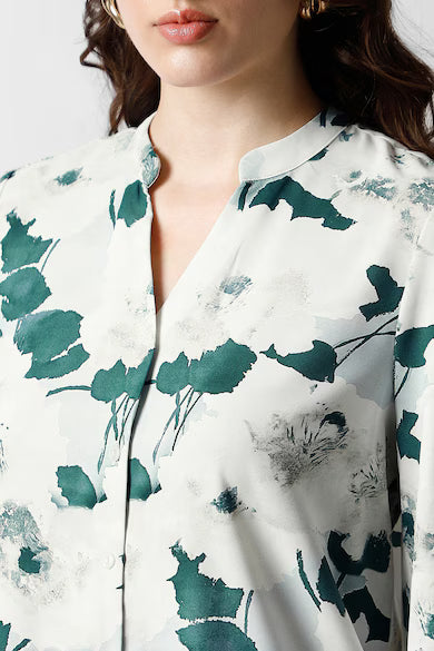 VAN HEUSEN Women White Print Long Sleeves Formal Shirt Top