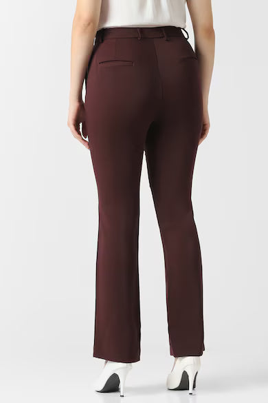 VAN HEUSEN Women Maroon Solid Formal Trousers