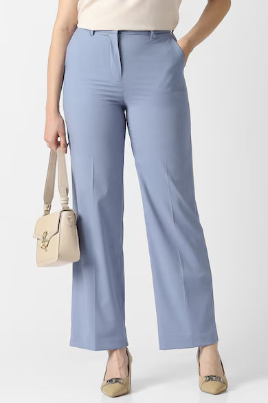 VAN HEUSEN Women Light Blue Solid Formal Trouser Pants