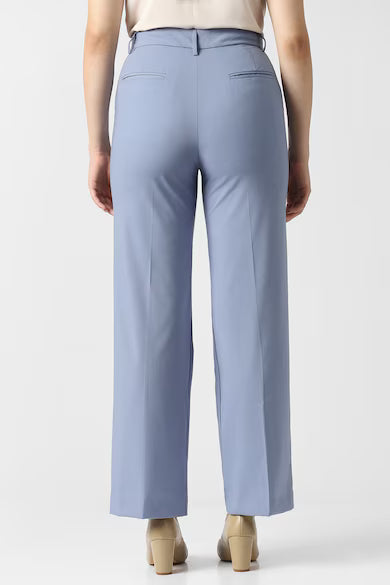 VAN HEUSEN Women Light Blue Solid Formal Trouser Pants
