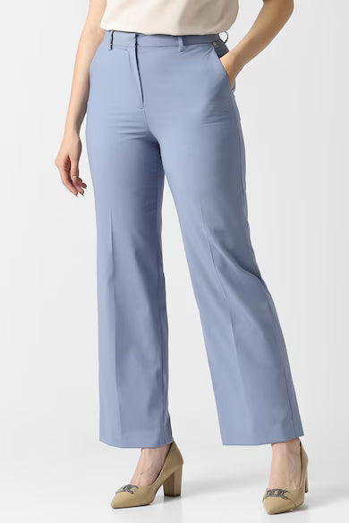 VAN HEUSEN Women Light Blue Solid Formal Trouser Pants