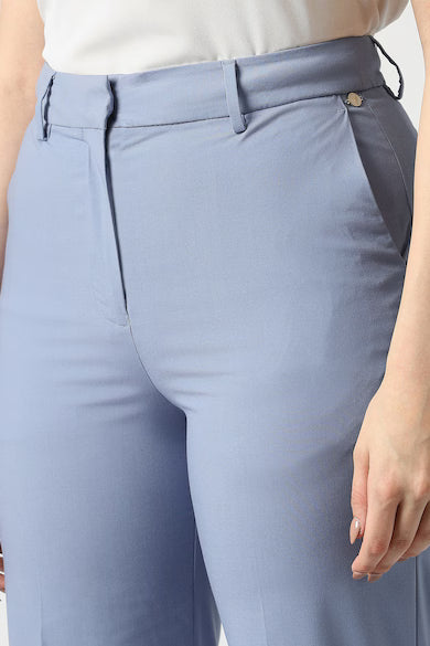 VAN HEUSEN Women Light Blue Solid Formal Trouser Pants