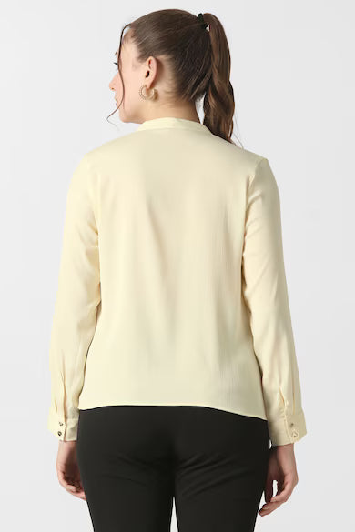 VAN HEUSEN Women Yellow Textured Formal V Neck Top
